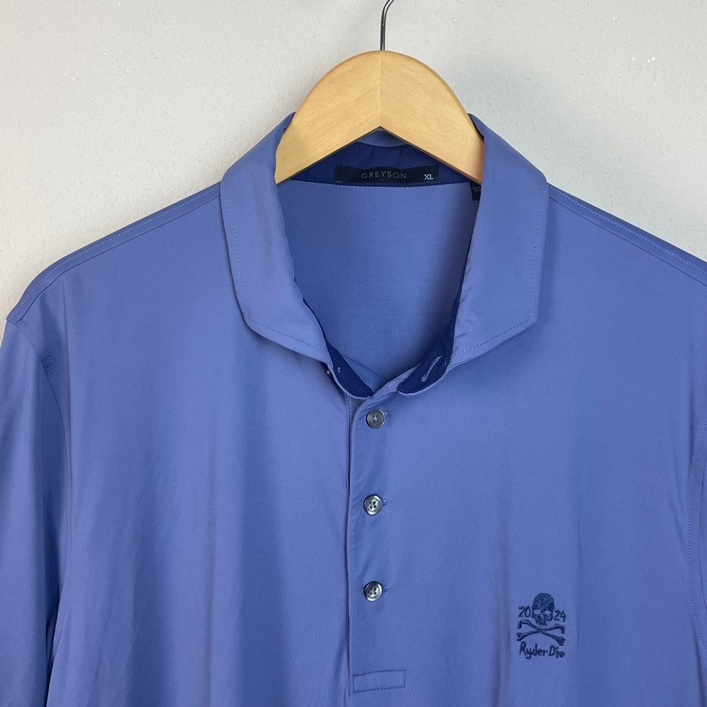 Greyson Men's XL Periwinkle Blue Short Sleeve Golf Polo Shirt Skull Ryder Die - Picture 6 of 8